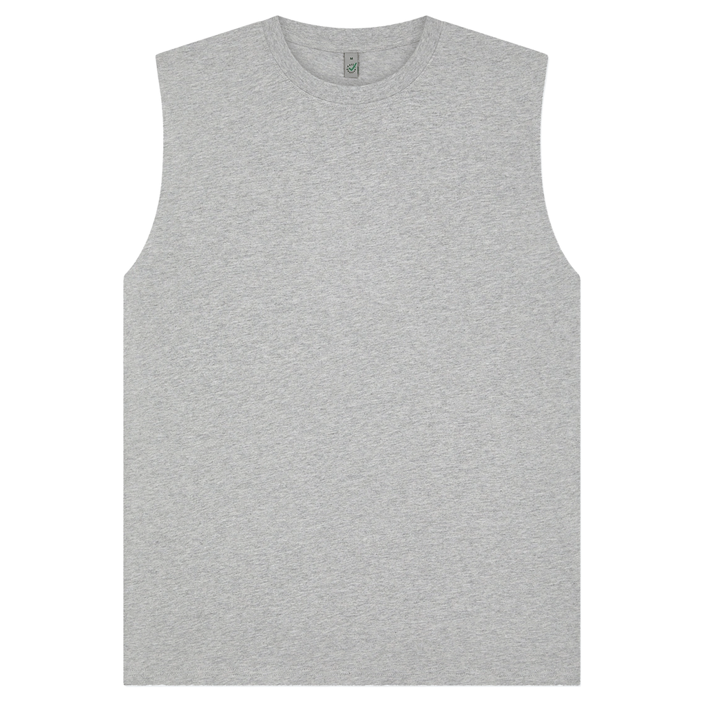 Earth Positive® Sleeveless T-Shirt EP01S in light heather with front view, soft cotton fabric, casual fit, and sleeveless design.