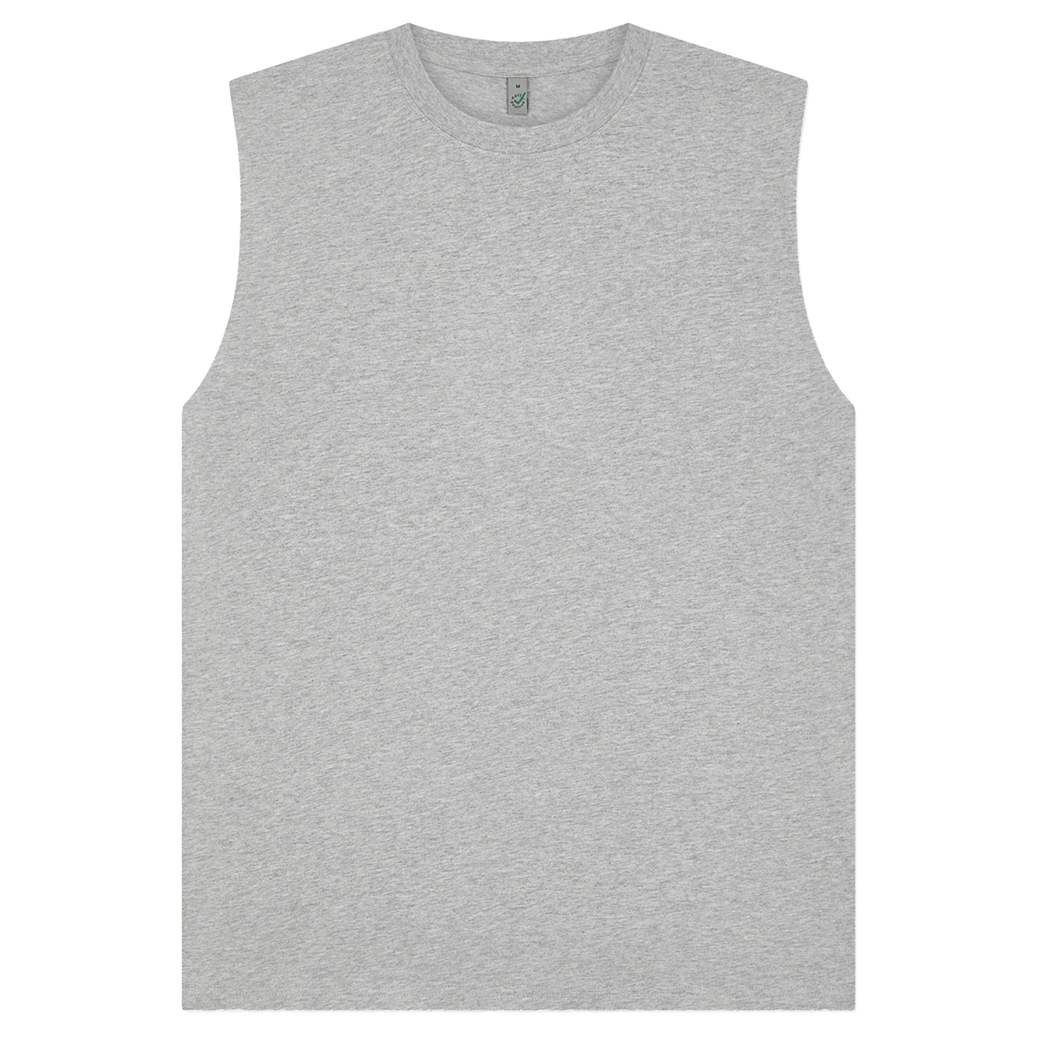 Earth Positive® Sleeveless T-Shirt EP01S in light heather with front view, soft cotton fabric, casual fit, and sleeveless design.