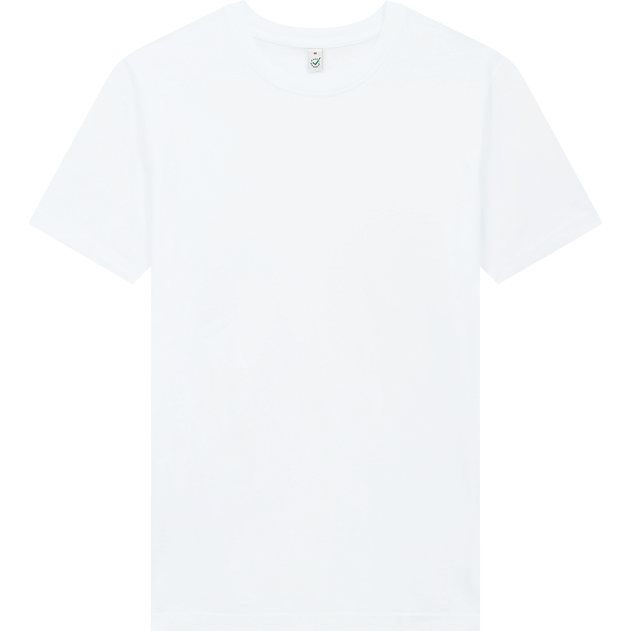 Earth Positive® premium jersey T-shirt in white, front view showing classic crew neck and comfortable fit.