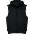 Earth Positive® EP309 sleeveless full zip hoodie, front view, lightweight eco-friendly hoodie in black featuring a full zip closure.