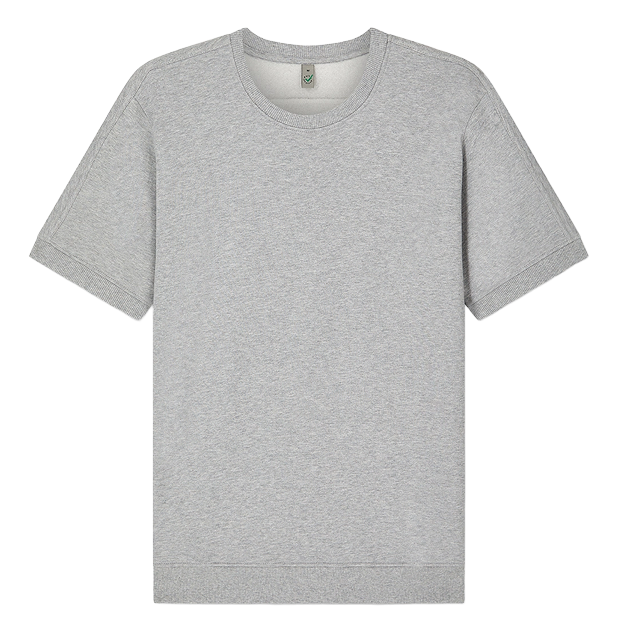 Earth Positive® EP312 short sleeve sweatshirt in light heather gray, front view showing crew neck and soft cotton fabric