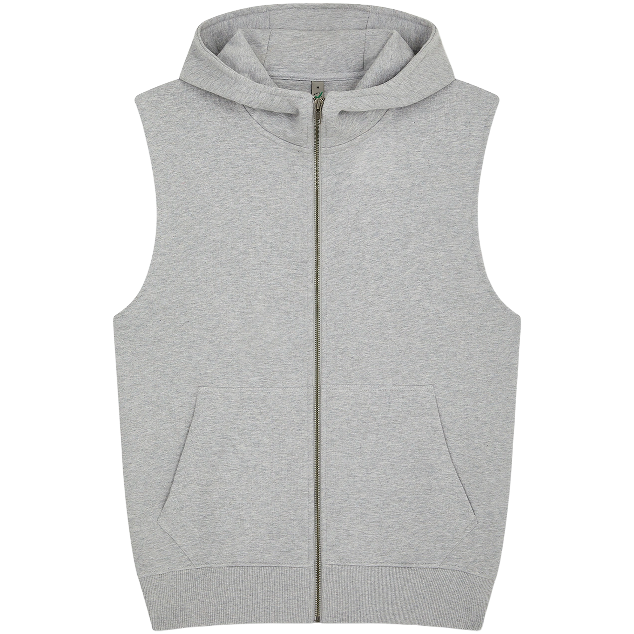 Earth Positive® sleeveless full zip hoodie EP309 front view, showing comfortable design and eco-friendly fabric.