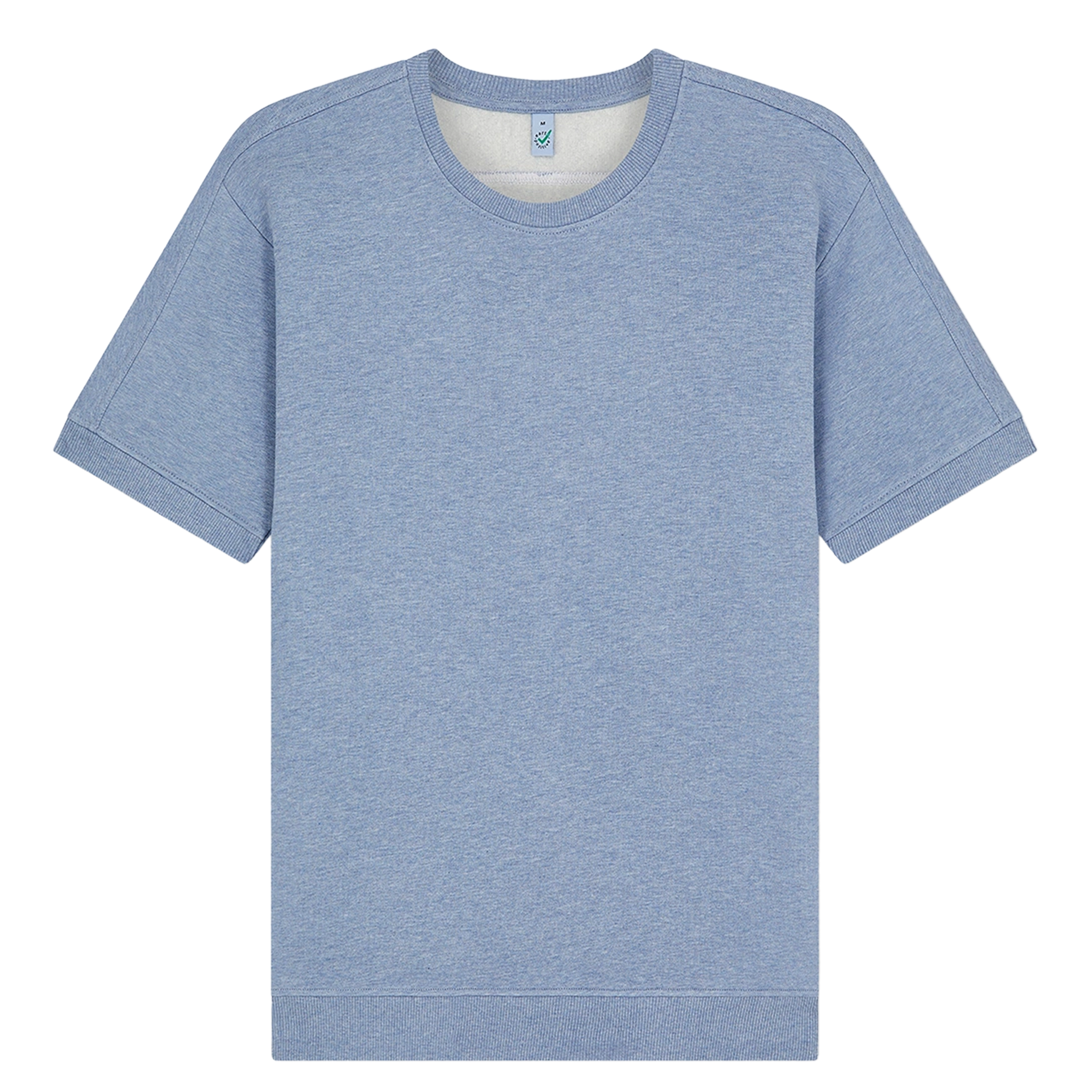 Earth Positive® EP312 short sleeve sweatshirt in light beige, front view showcasing comfortable, eco-friendly Džemperis design.