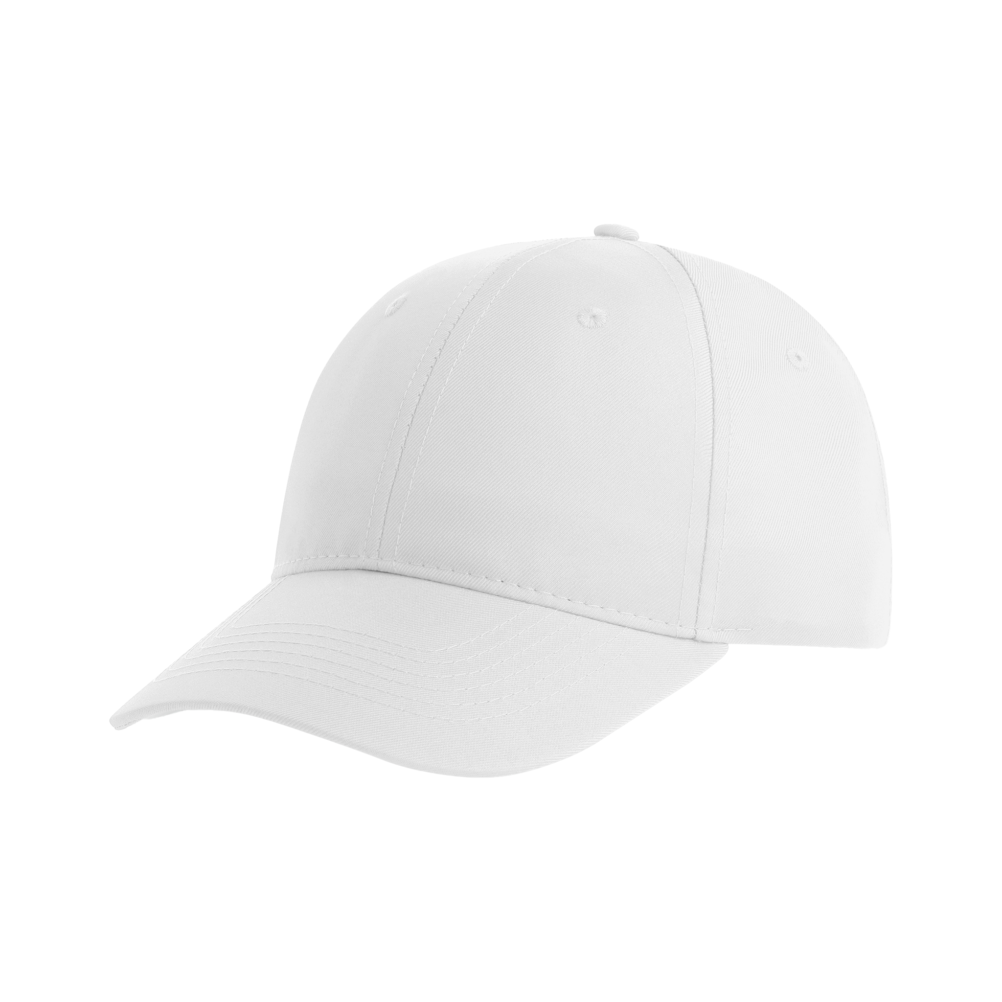 Atlantis Recy Six 6-paneled cap showing black fabric with adjustable strap and embroidered logo on front.