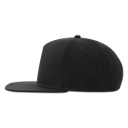 Atlantis Snap Five-S premium snapback cap, side view showing black design with logo embroidery, adjustable brim, stylish accessory
