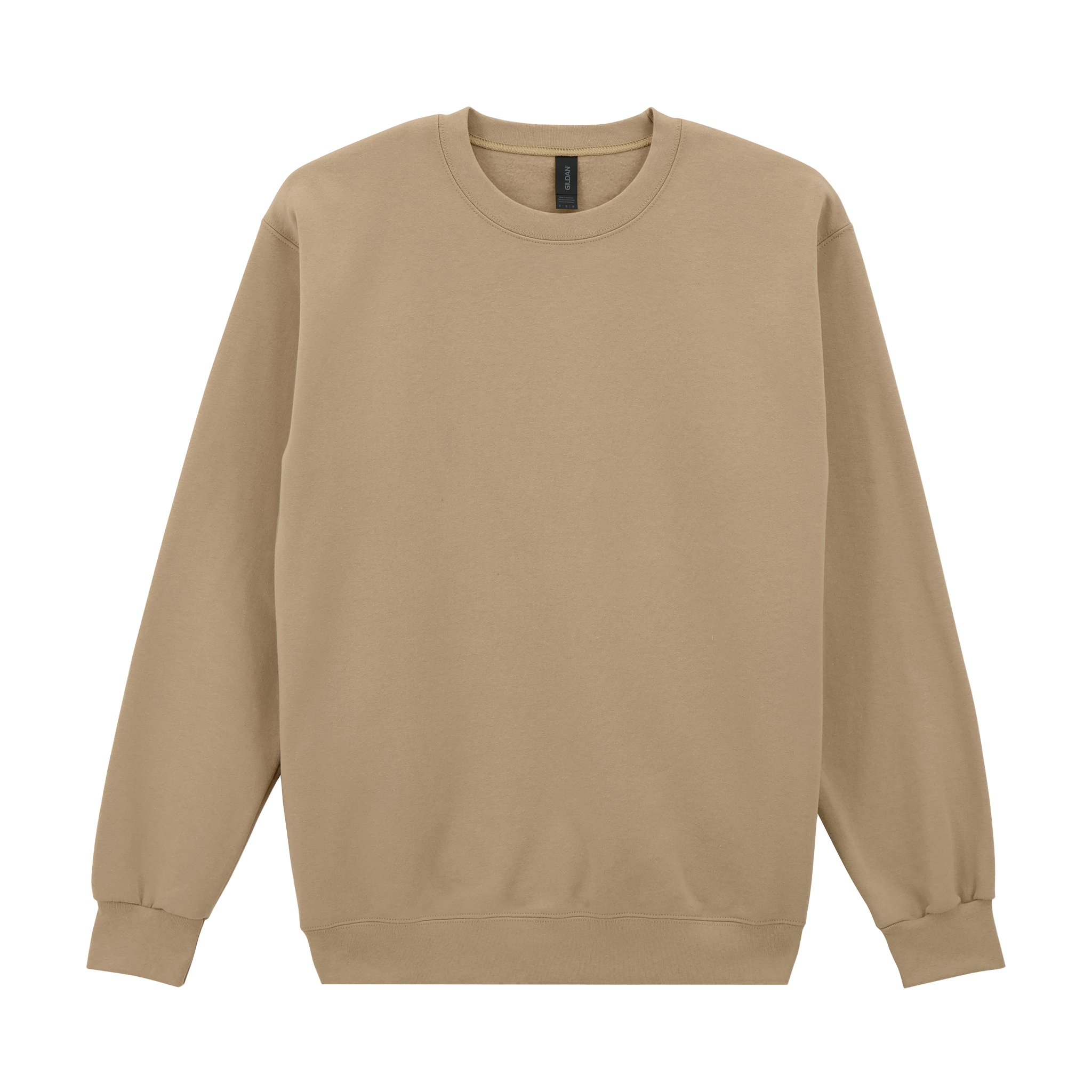 Gildan HAMMER Premium beige fleece jumper with a crew neck and soft fabric, displayed on a white background.