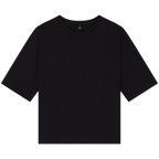 Earth Positive® women's heavy boxy T-shirt in navy front view, organic cotton, casual fit, soft fabric, sustainable fashion.