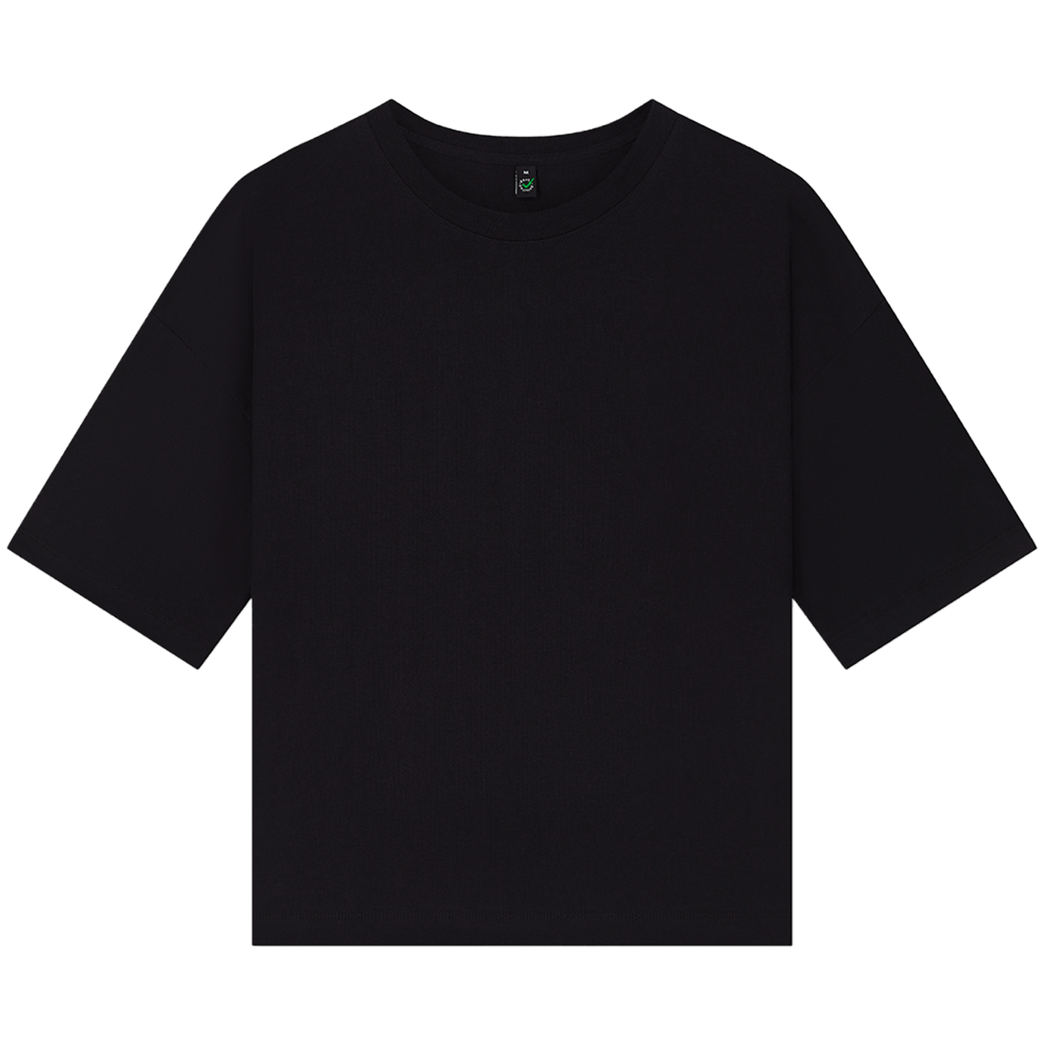 Earth Positive® women's heavy boxy T-shirt in navy front view, organic cotton, casual fit, soft fabric, sustainable fashion.