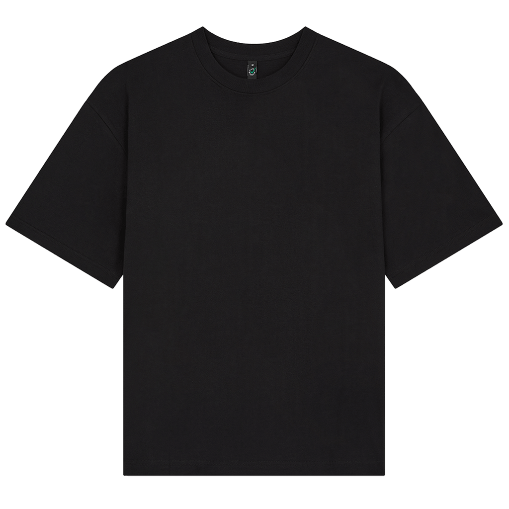 Earth Positive® Heavy Boxy T-Shirt EP50 in black front view, soft cotton fabric, casual fit, with classic crew neckline.