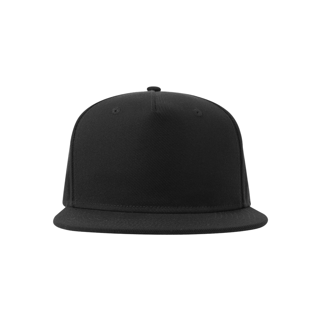 Atlantis Snap Five-S premium snapback cap featuring a structured design and adjustable strap, front view.