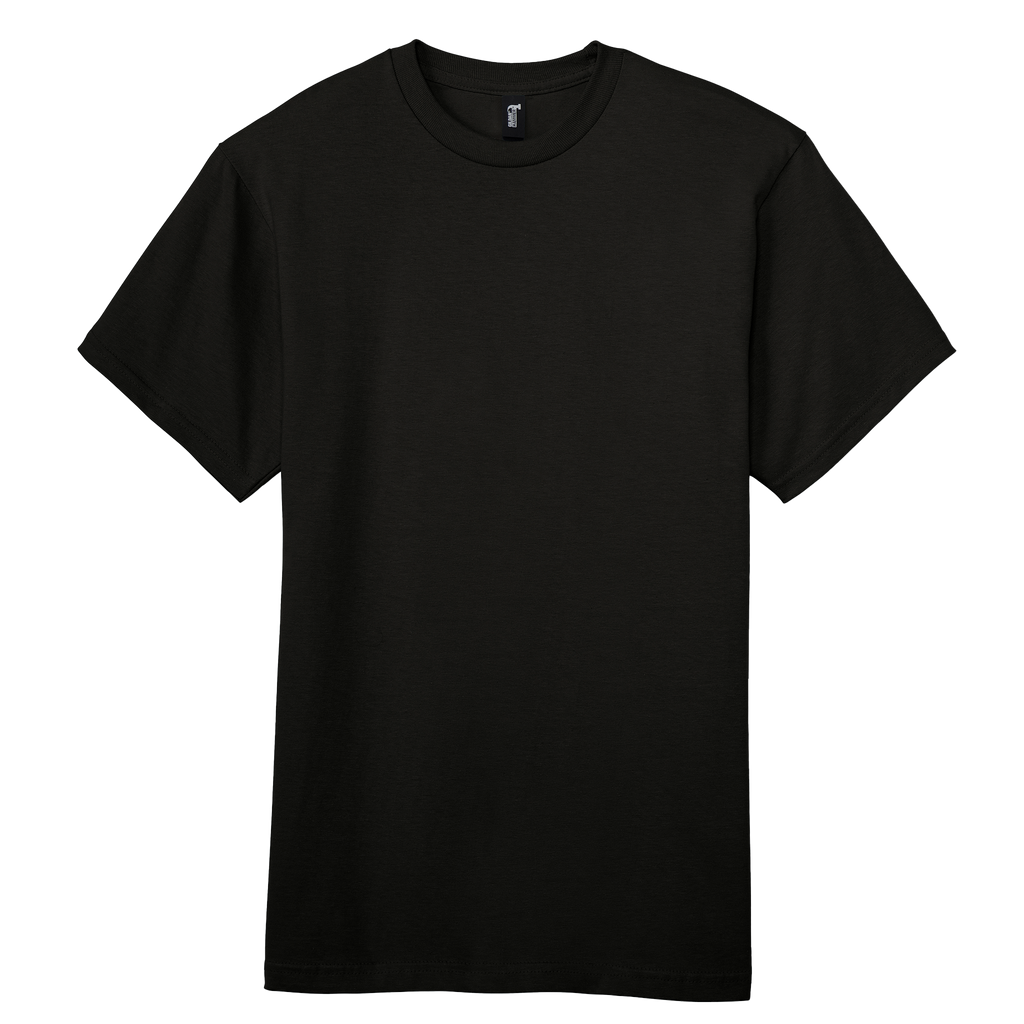 Gildan durable T-shirt in black, front view showcasing classic crew neck and smooth fabric texture.