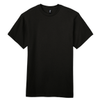 Gildan durable T-shirt in black, front view showcasing classic crew neck and smooth fabric texture.