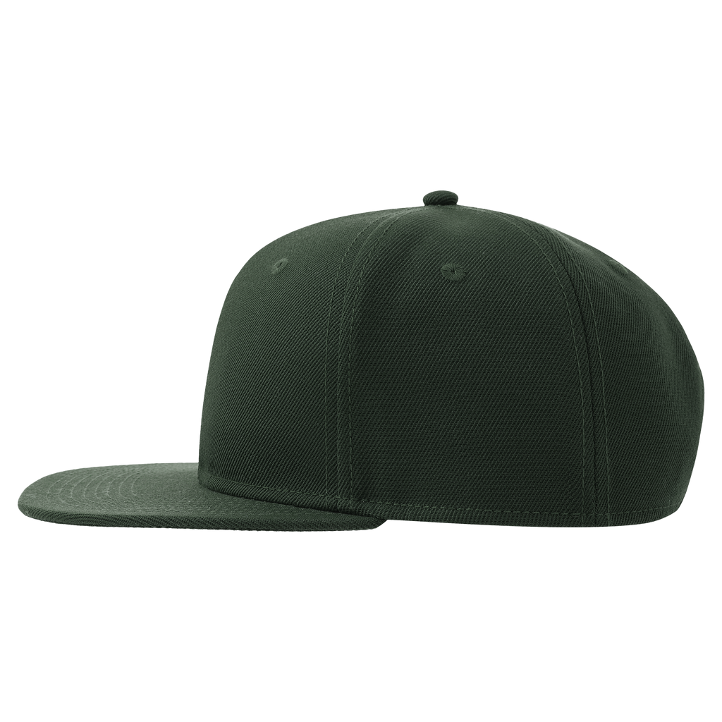 Atlantis premium snapback cap shown from side view, featuring a structured design and adjustable strap in a stylish, modern look.