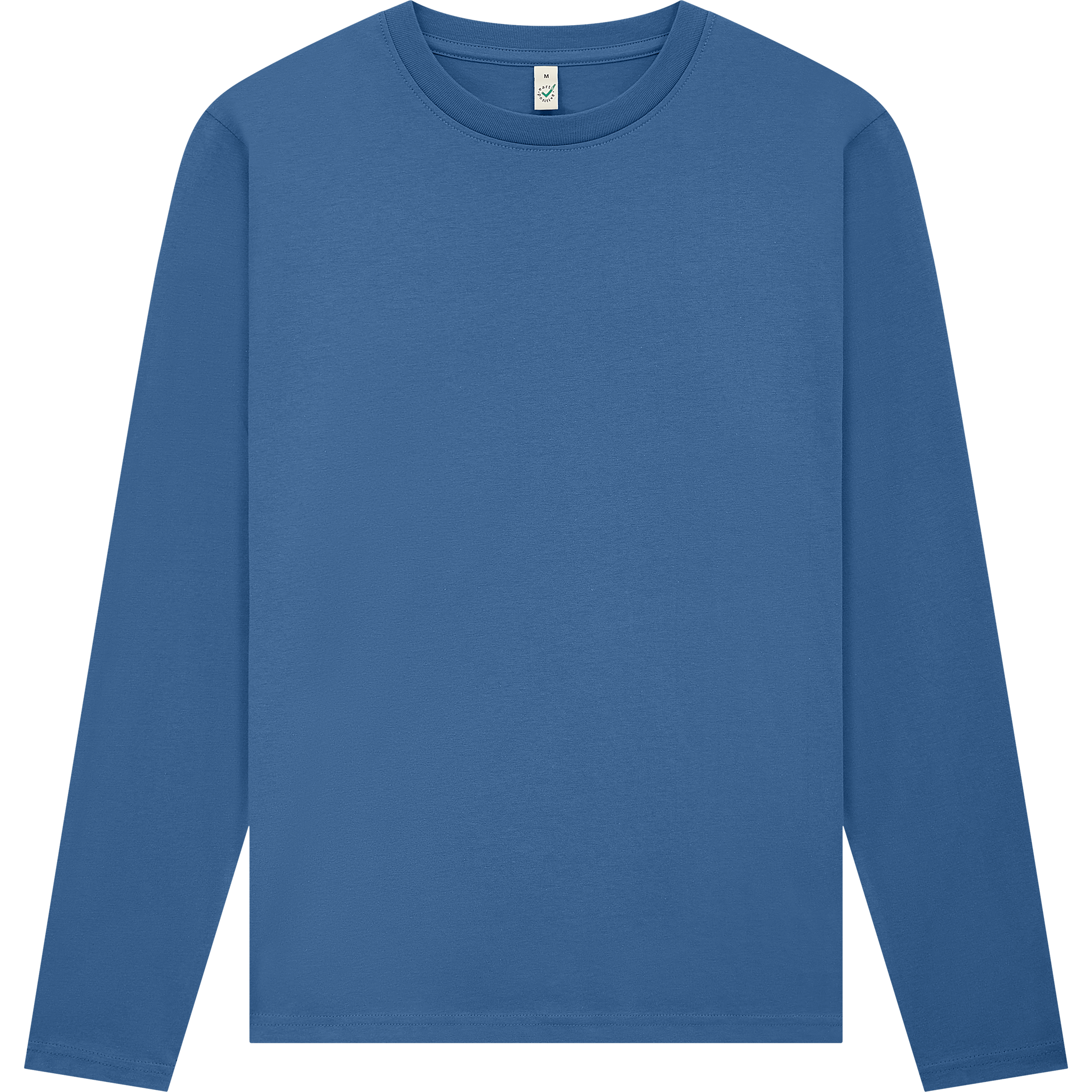 Earth Positive® EP01L long sleeve T-shirt in vibrant forest green, front view showing classic crew neck and soft cotton fabric.