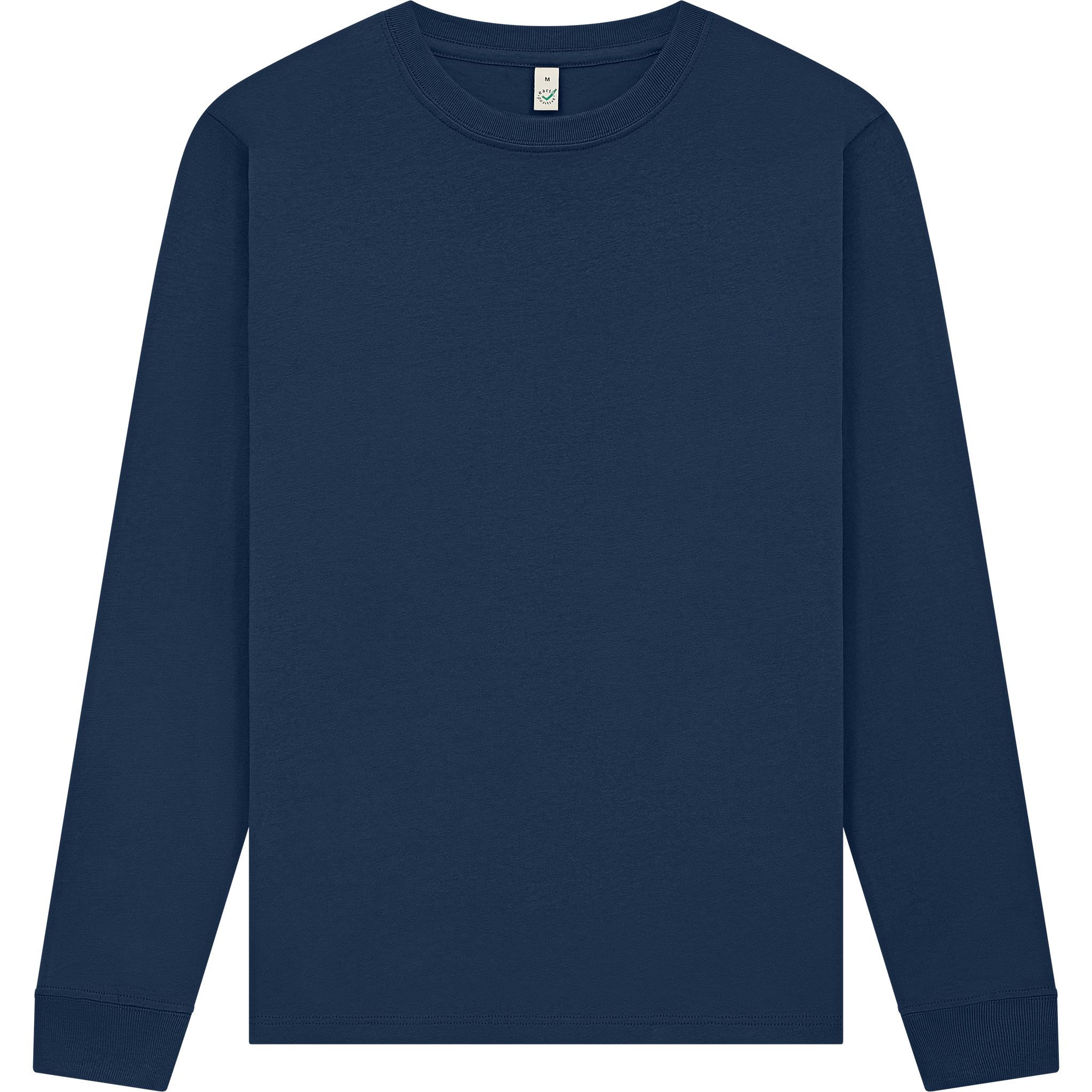 Earth Positive® EP185L long sleeve T-shirt in natural color, front view showing soft organic cotton fabric and classic fit.
