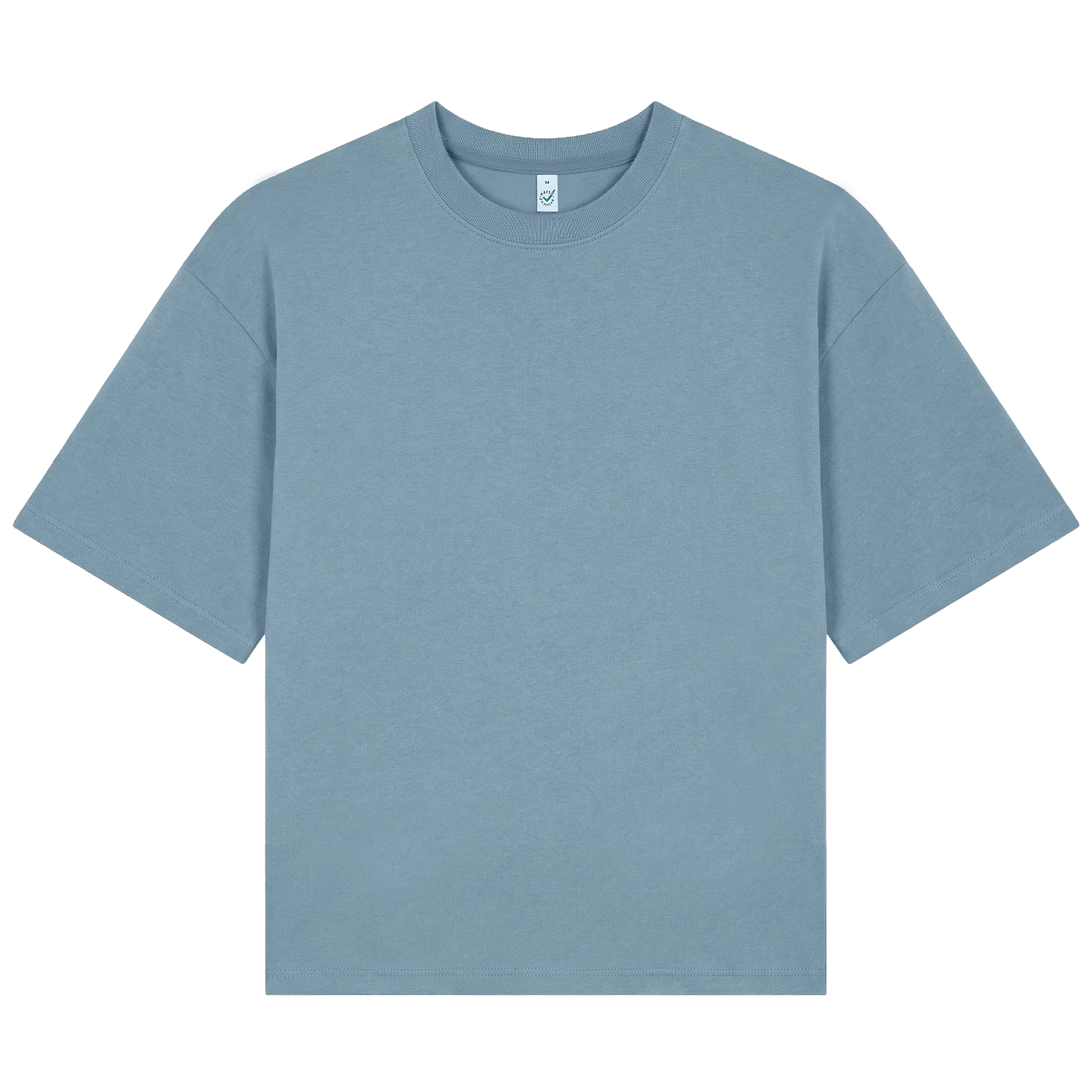 Earth Positive® women's heavy boxy T-shirt in front view, featuring a relaxed fit and eco-friendly cotton, branded EP.