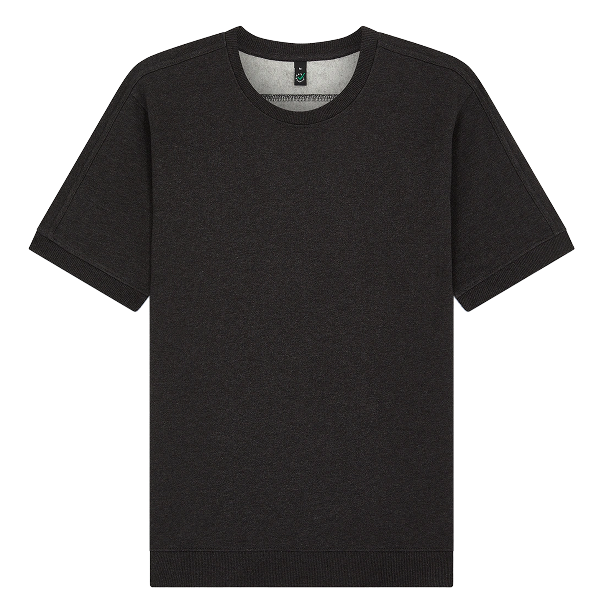 Earth Positive® EP312 short sleeve sweatshirt in black and heather beige, front view showing soft cotton fabric and classic fit.