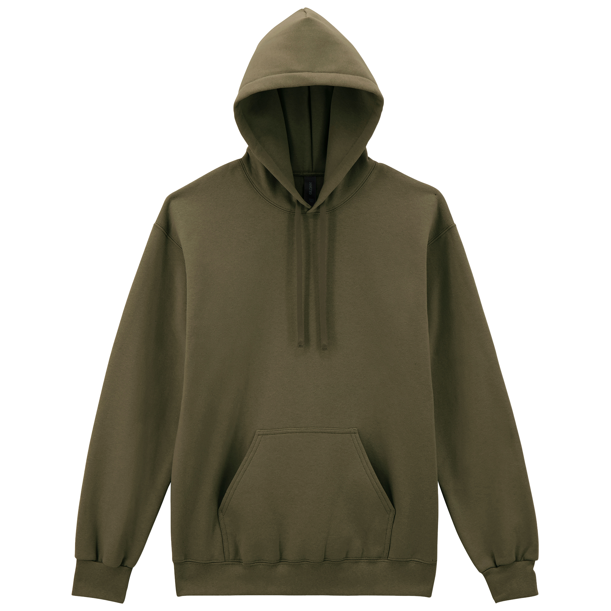 Gildan HAMMER Premium gray hoodie sweatshirt with front pocket and adjustable drawstrings, casual winter apparel.