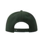 Atlantis premium black snapback cap with adjustable strap, front logo, and flat brim, displayed from the back view.