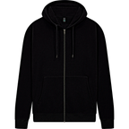 Earth Positive® EP303 full zip hoodie in black, front view showing cozy hood and zipper, made from eco-friendly materials.
