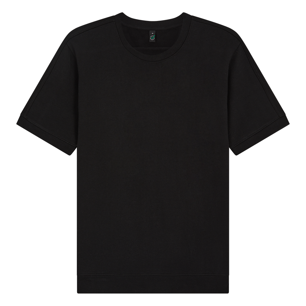 Earth Positive® EP312 short sleeve sweatshirt, front view, blue color, soft cotton fabric, casual fit, eco-friendly urban style.