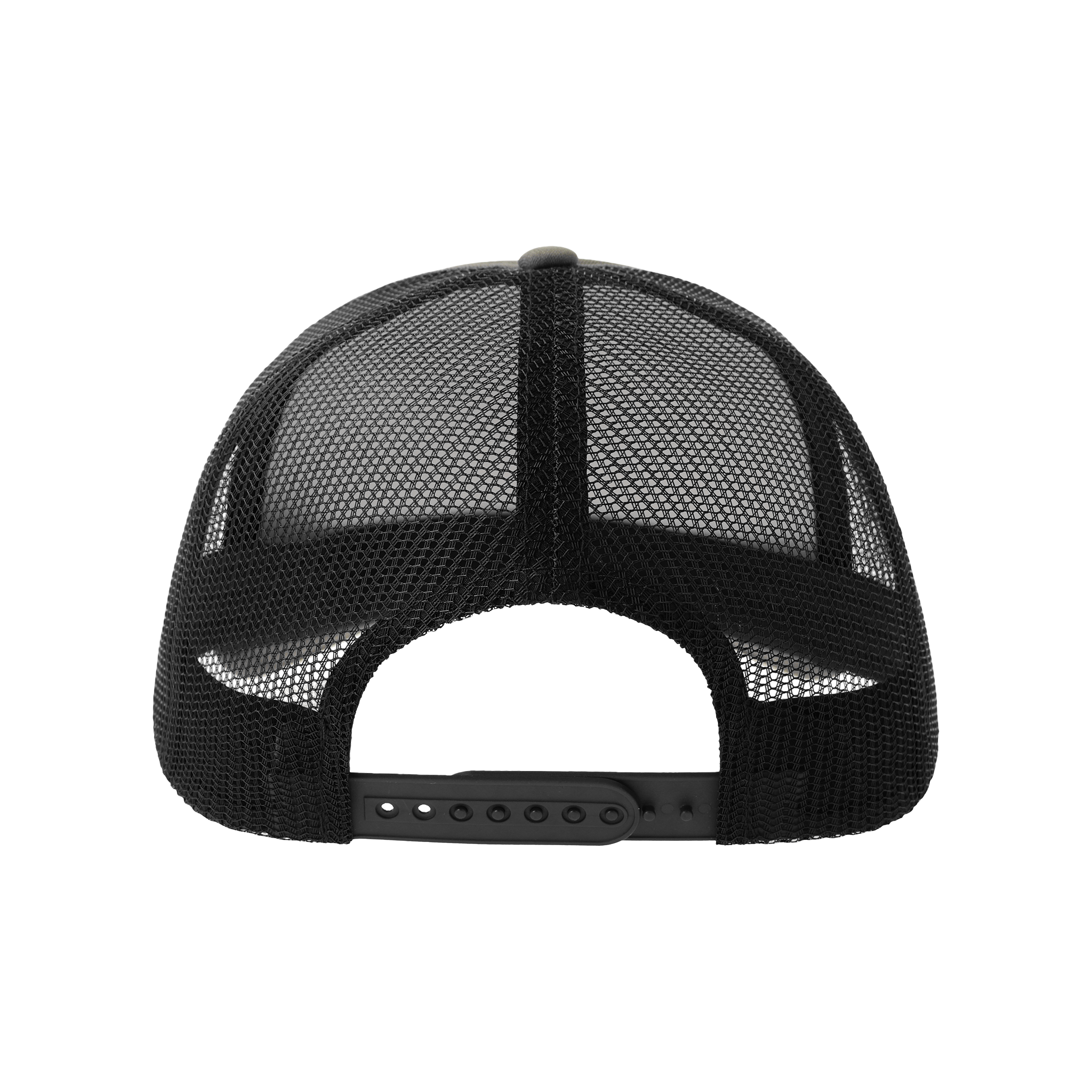 Back view of Atlantis Trucker rap-themed cap featuring adjustable strap and mesh back for ventilation.
