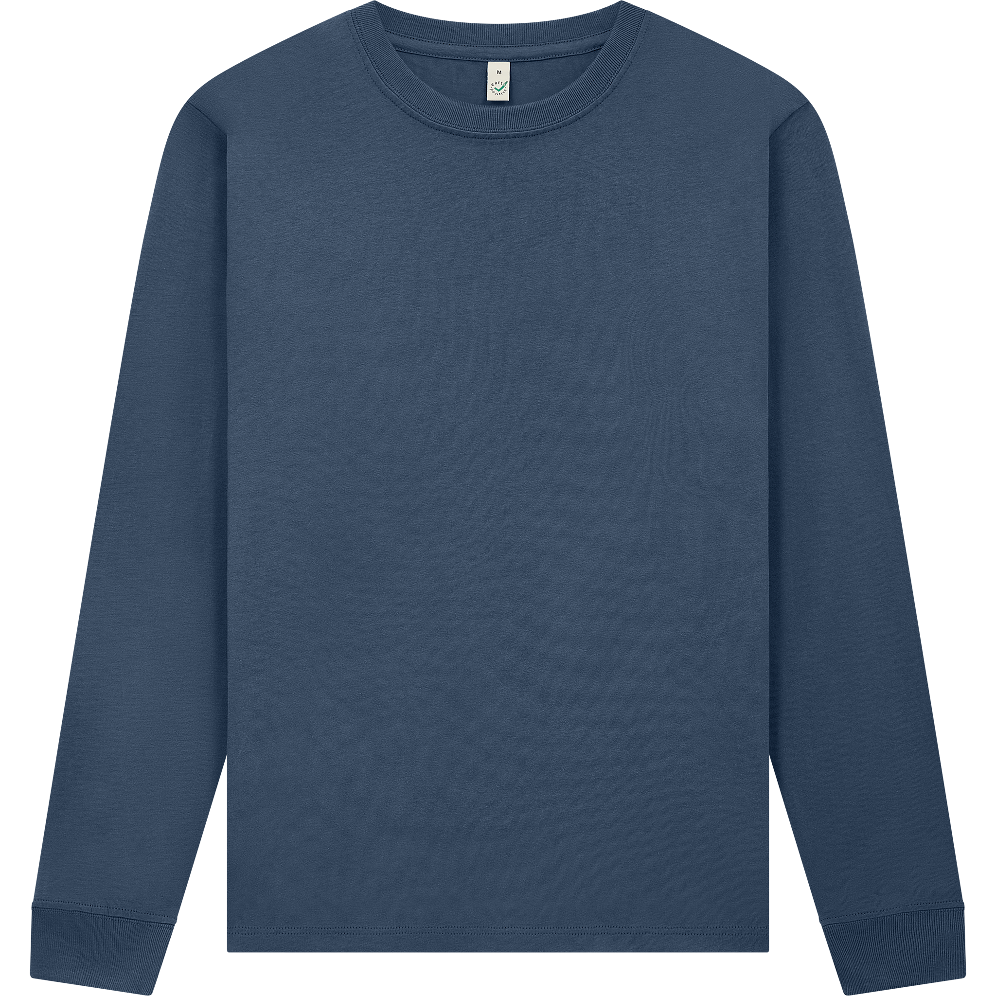 Earth Positive® EP185L long sleeve T-shirt, front view, natural cotton fabric, in a classic design with the EP brand logo.