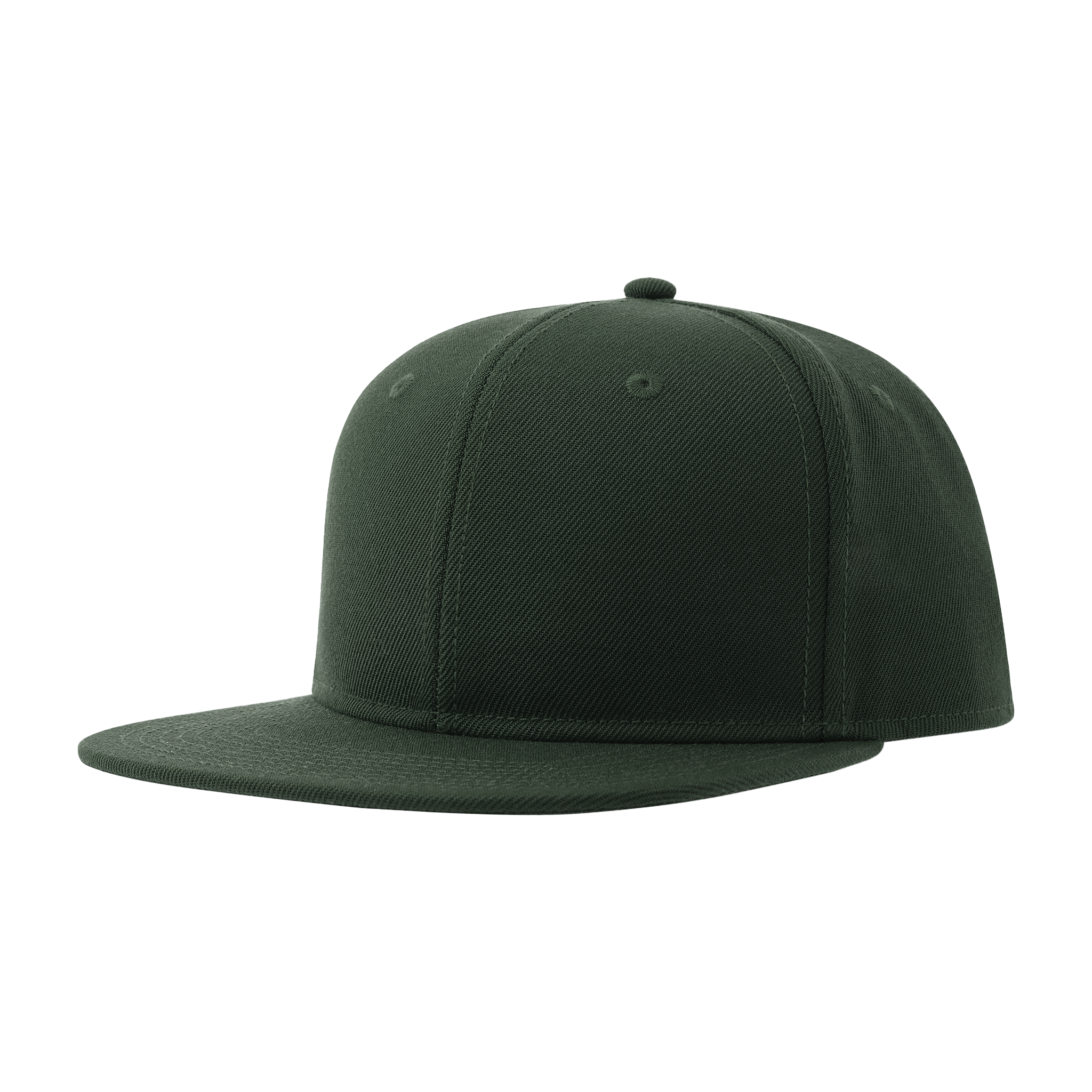 Atlantis premium black snapback cap with adjustable strap and embroidered logo, front view showing detailed stitching.