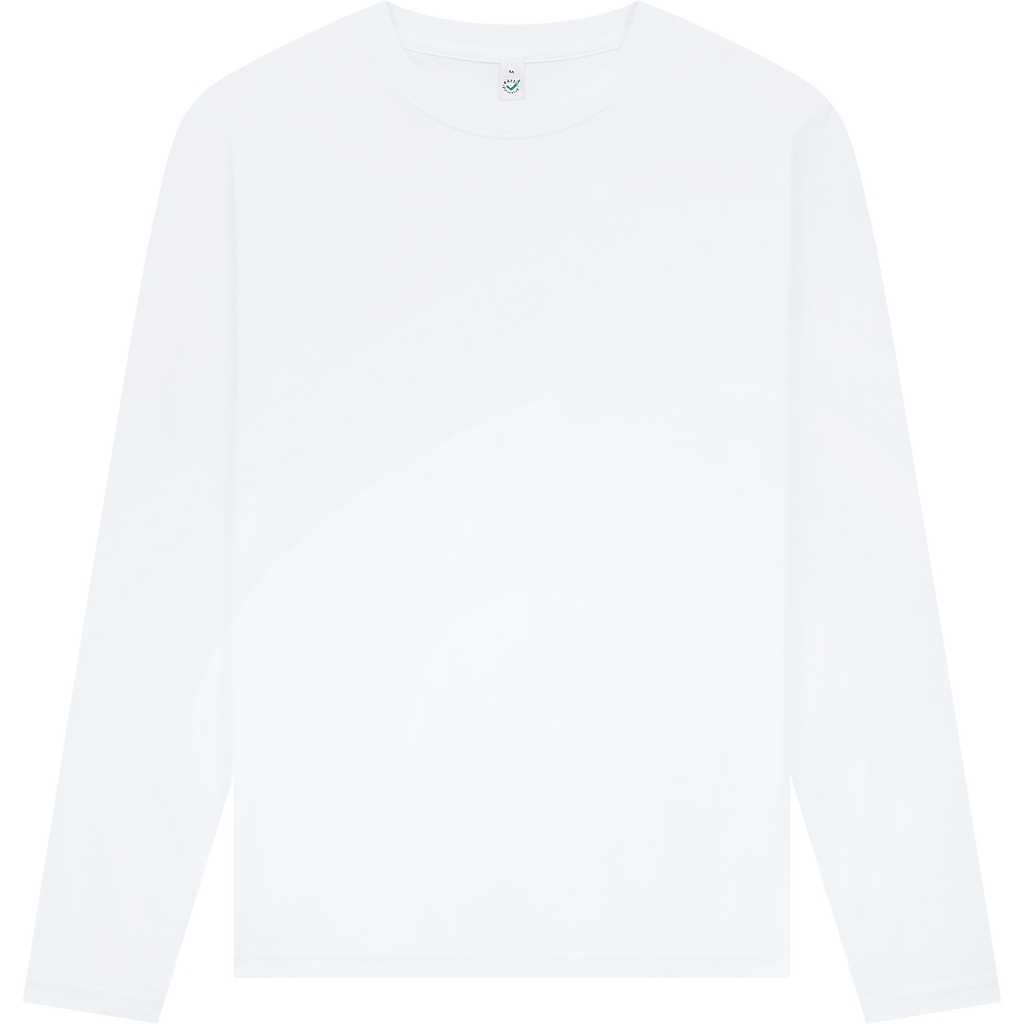 Earth Positive® long sleeve T-shirt EP01L in white, front view showcasing soft cotton fabric and classic fit.