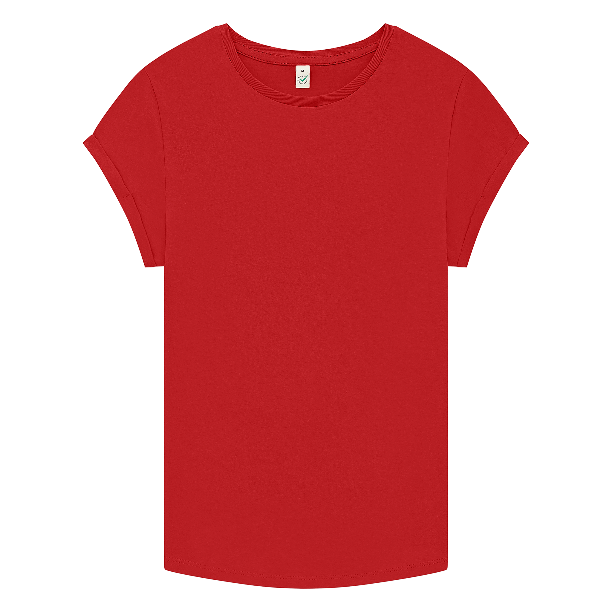 Earth Positive women’s rolled sleeve T-shirt in natural color, front view showing soft cotton fabric and casual fit.