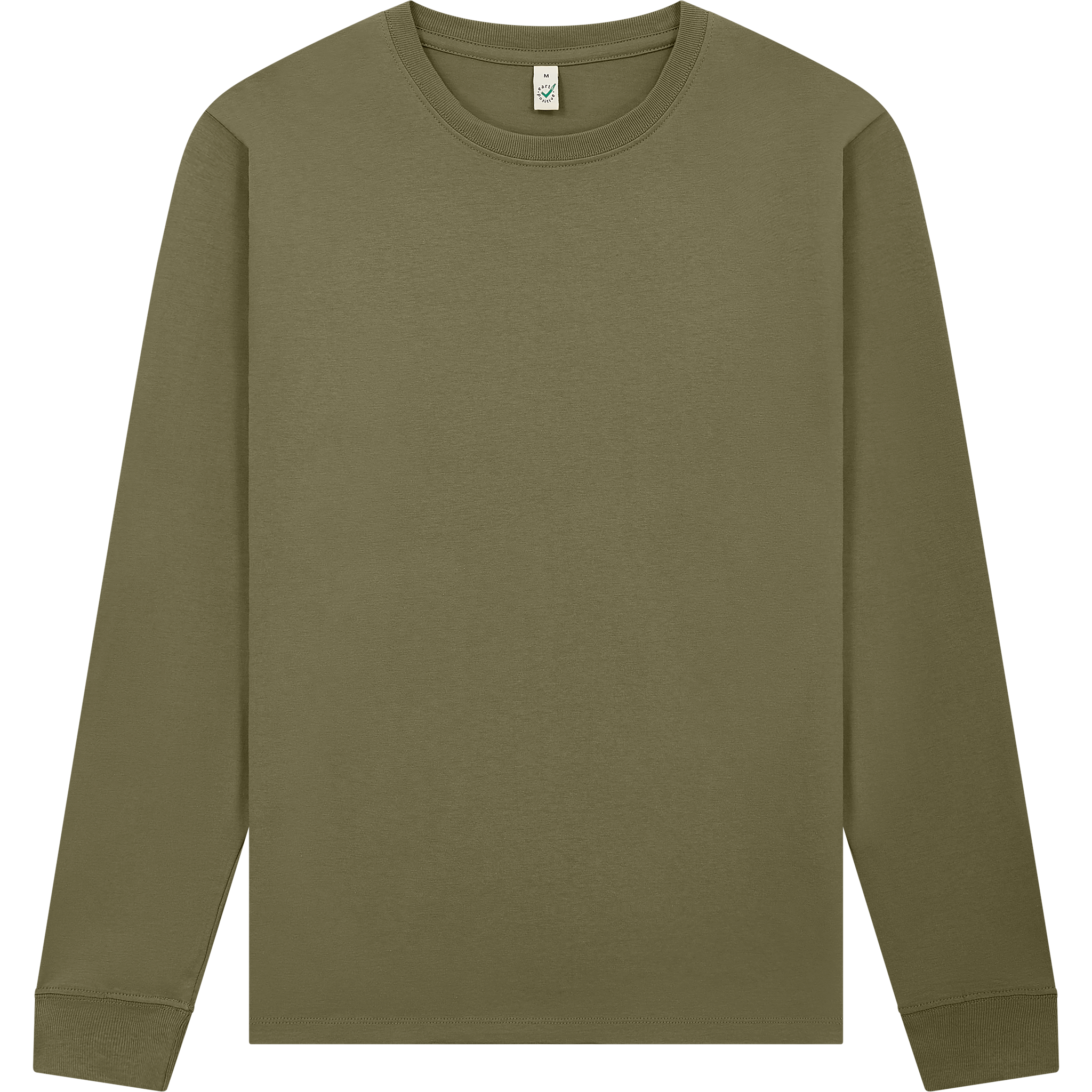 Earth Positive® EP185L long sleeve T-shirt in natural color, front view showcasing soft cotton fabric and classic fit.