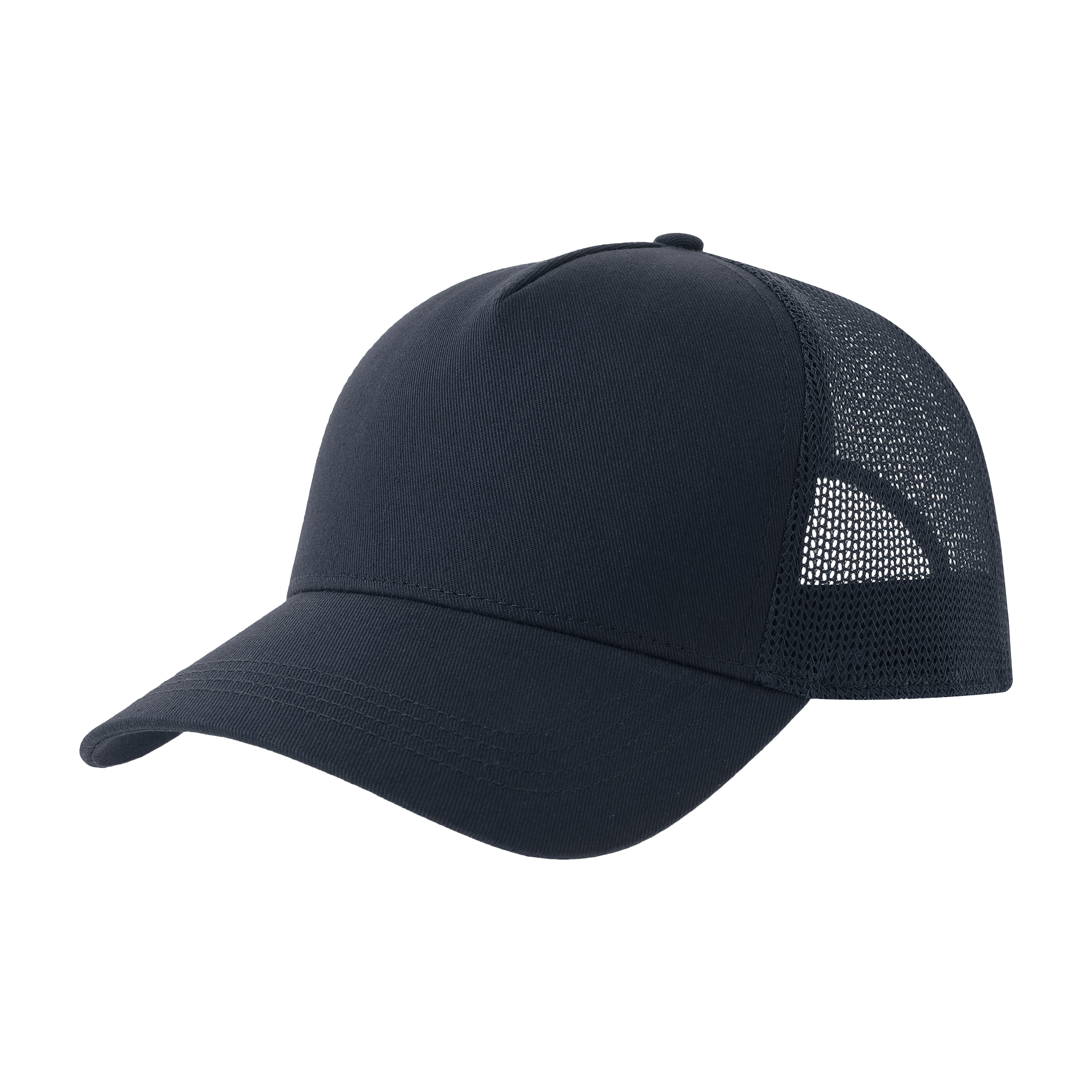 Atlantis Trucker cap in cotton with rapper style design, featuring a curved brim and adjustable strap for a casual look.