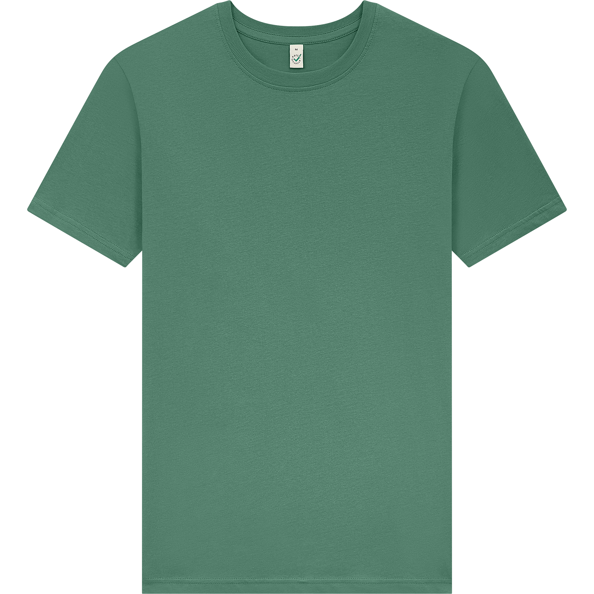 Earth Positive® Jersey T-Shirt EP01 in sage green, front view showing classic crew neck and soft cotton fabric.