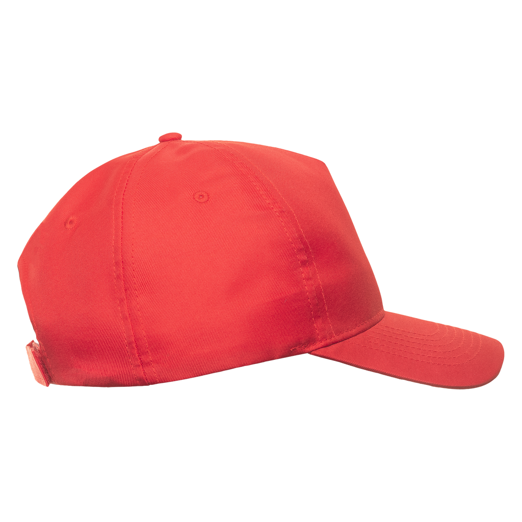 Atlantis RECY FIVE 5-paneled cap shown from side view, stylish black fabric with adjustable strap for a casual look.