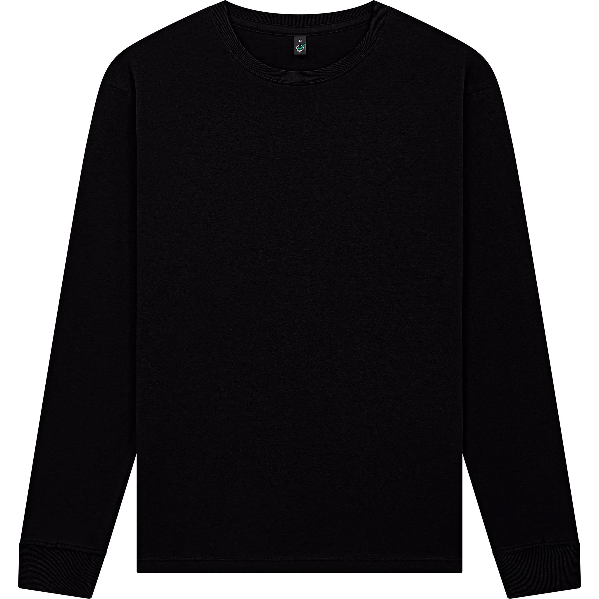 Front view of Earth Positive® EP185L premium long sleeve T-shirt in blue, featuring a classic crew neck and soft fabric.