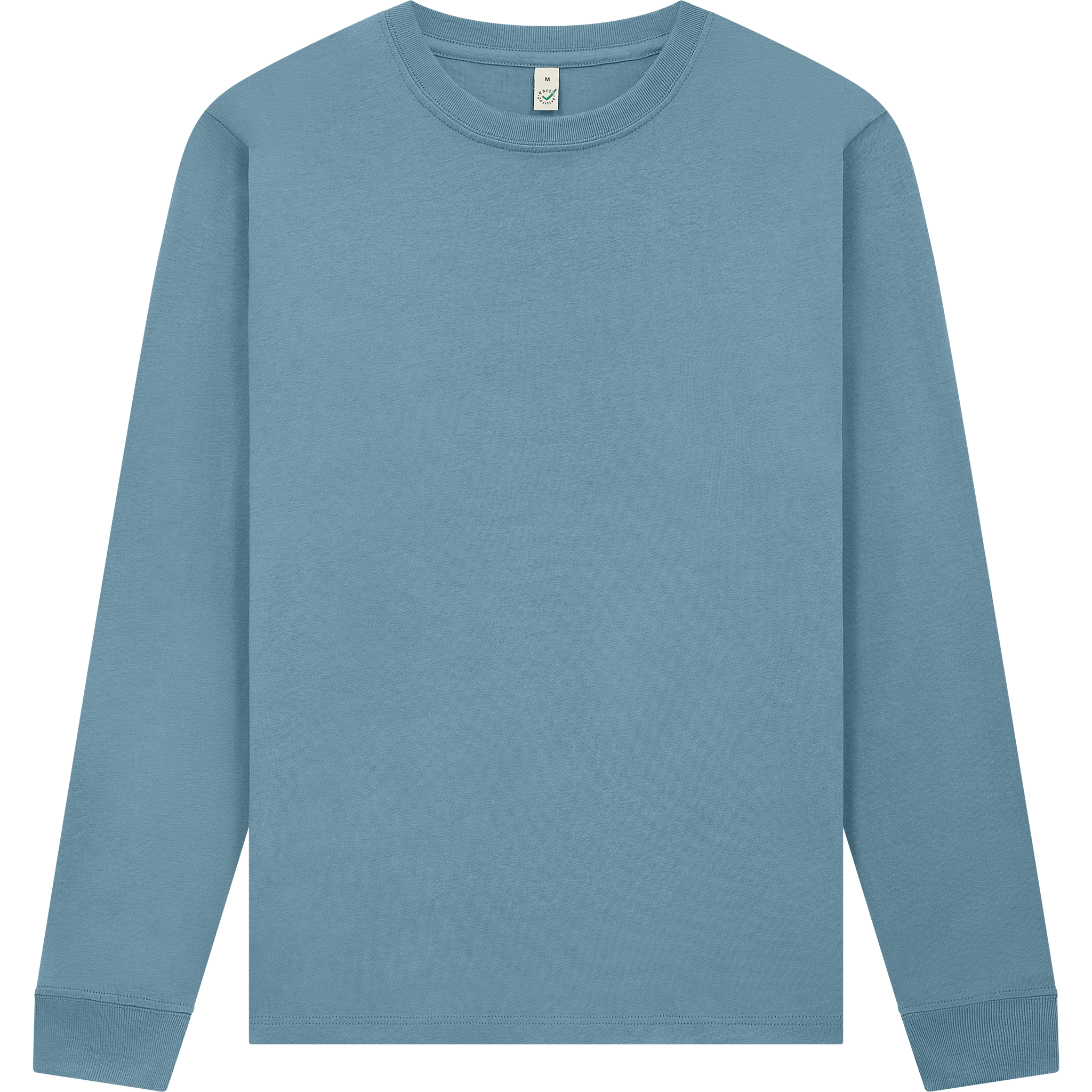 Earth Positive® EP185L long sleeve T-shirt in navy, front view, made from sustainable fabric with the brand logo visible.