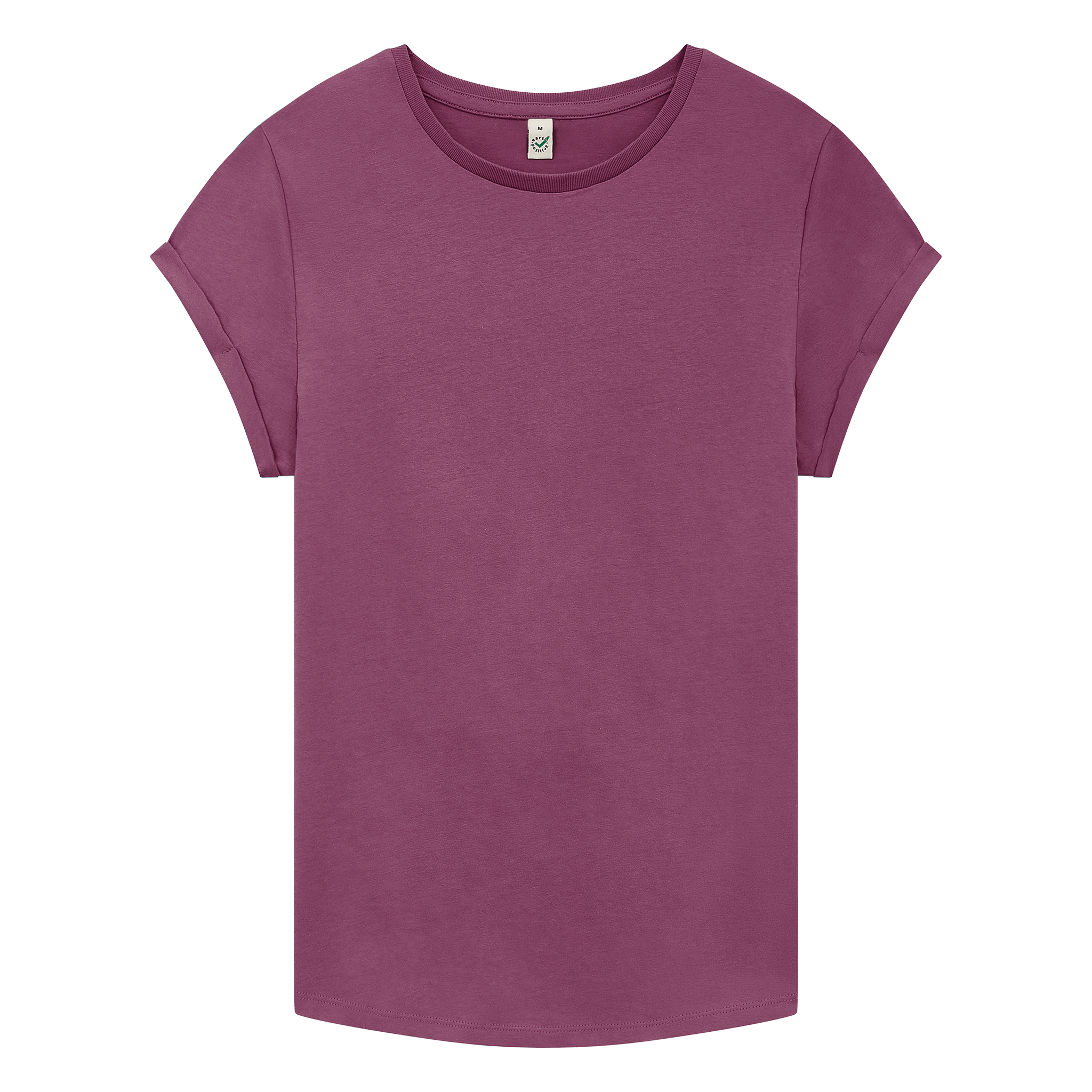 Earth Positive® women's rolled sleeve T-shirt, front view showing soft fabric and rolled sleeve design.