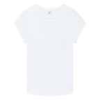 Earth Positive® women's rolled sleeve T-shirt in white, front view showcasing casual fit and rolled sleeve detail.