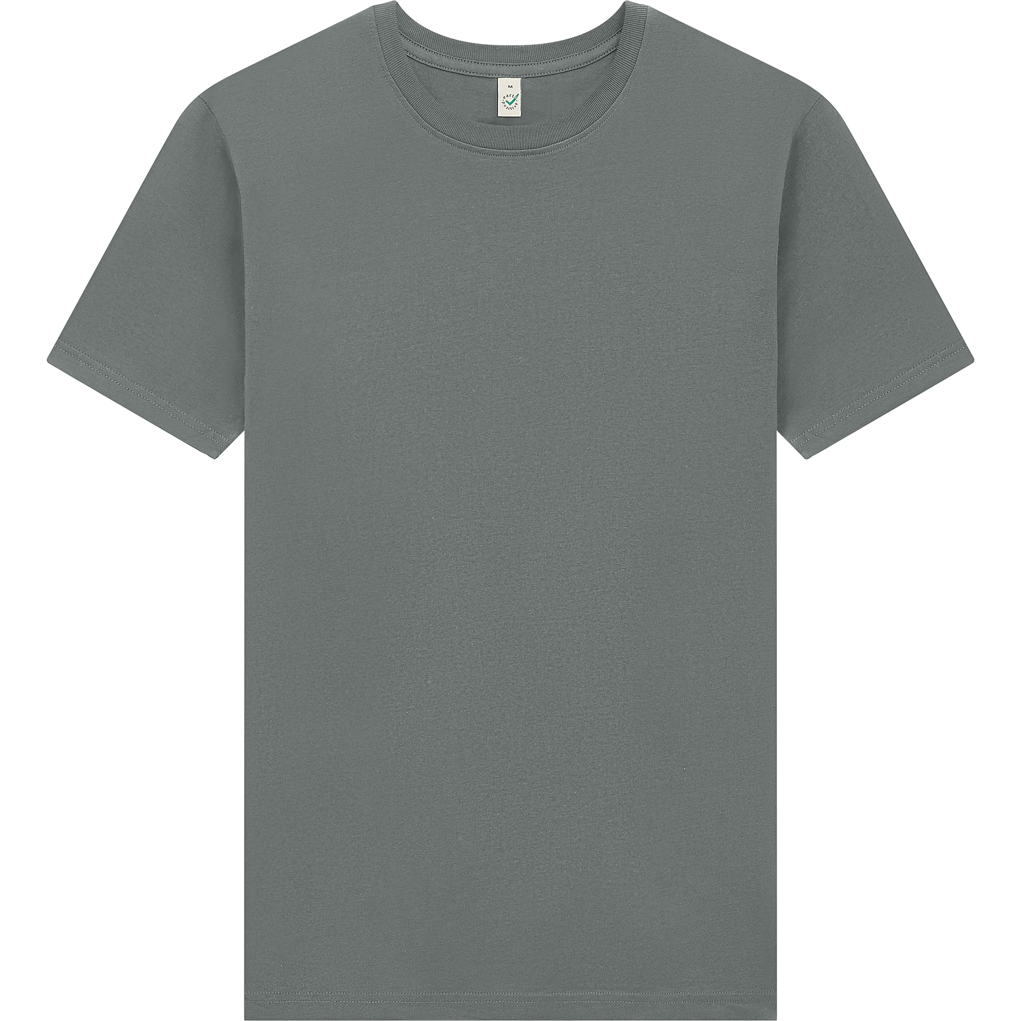 Earth Positive® Premium Jersey T-Shirt EP185 in heather gray, front view showcasing classic crew neck and soft fabric texture.