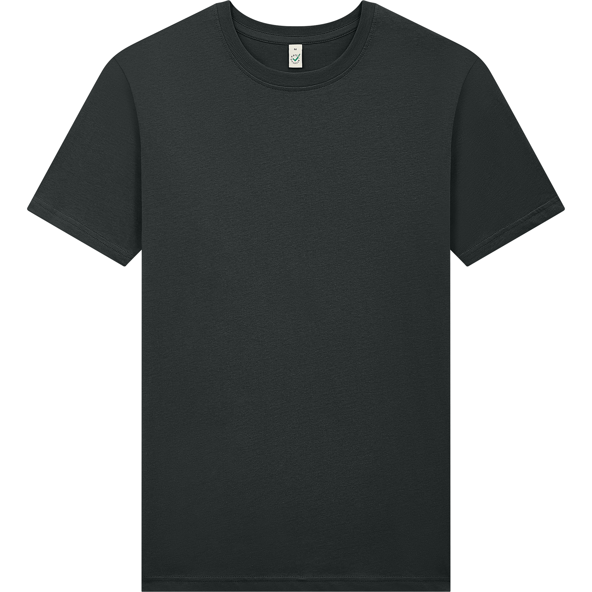 Earth Positive® Jersey T-Shirt EP01 in dark heather gray, front view showing classic crew neck and soft cotton fabric.