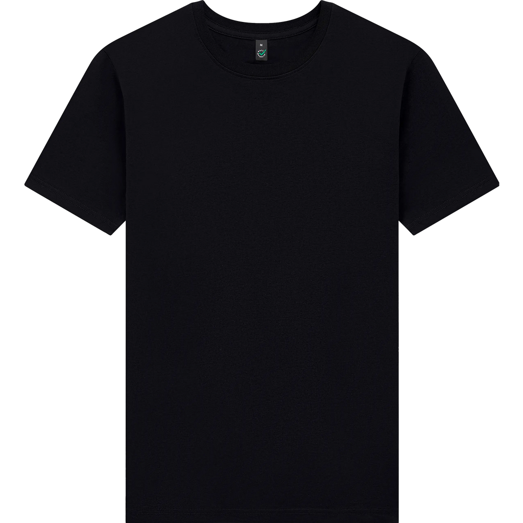 Earth Positive® Premium Jersey T-Shirt EP185 in black, front view showing classic crew neck and soft cotton fabric.