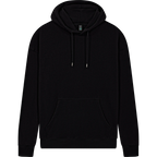 Earth Positive® EP301 pullover hoodie in black, front view, soft cotton fabric, casual style, eco-friendly brand EP.