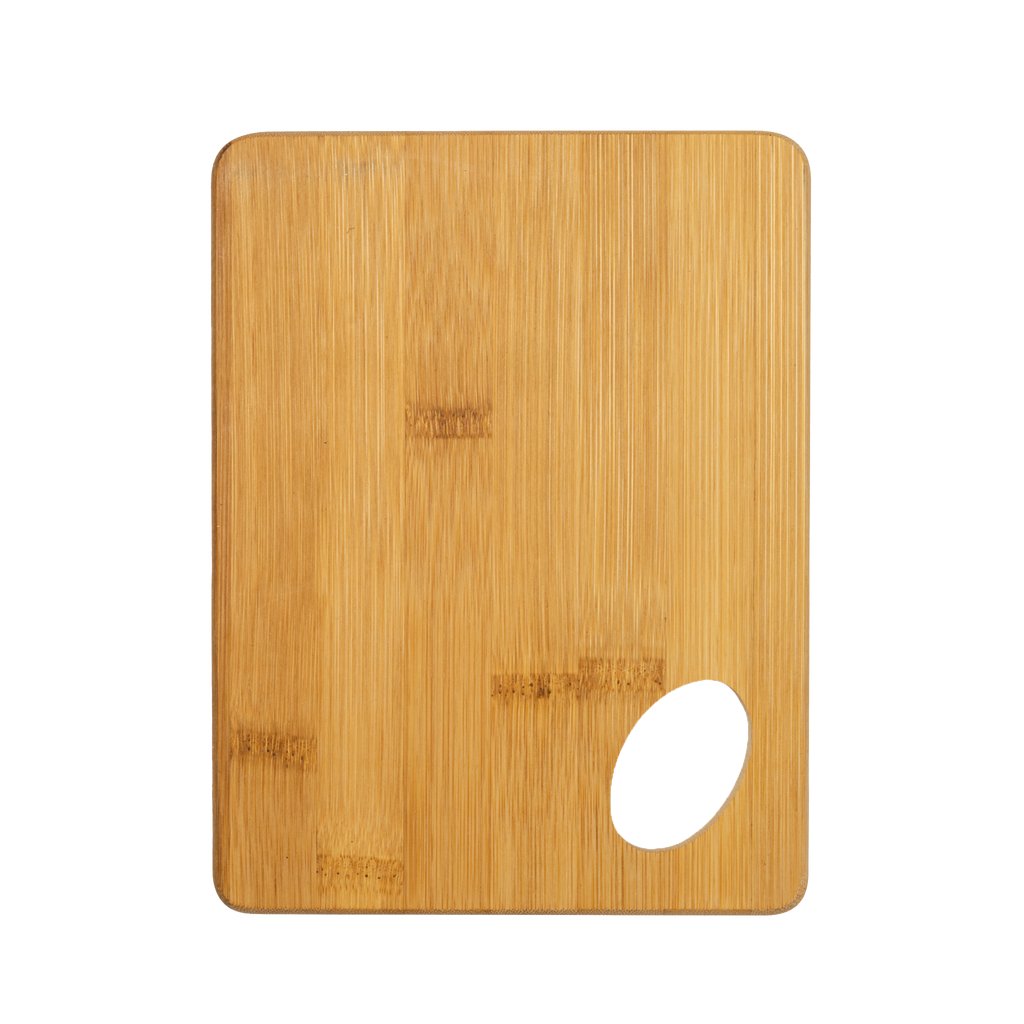 Personalized bamboo kitchen cutting board by Kombis, ideal as a custom gift, showing a smooth bamboo surface with engraved design.