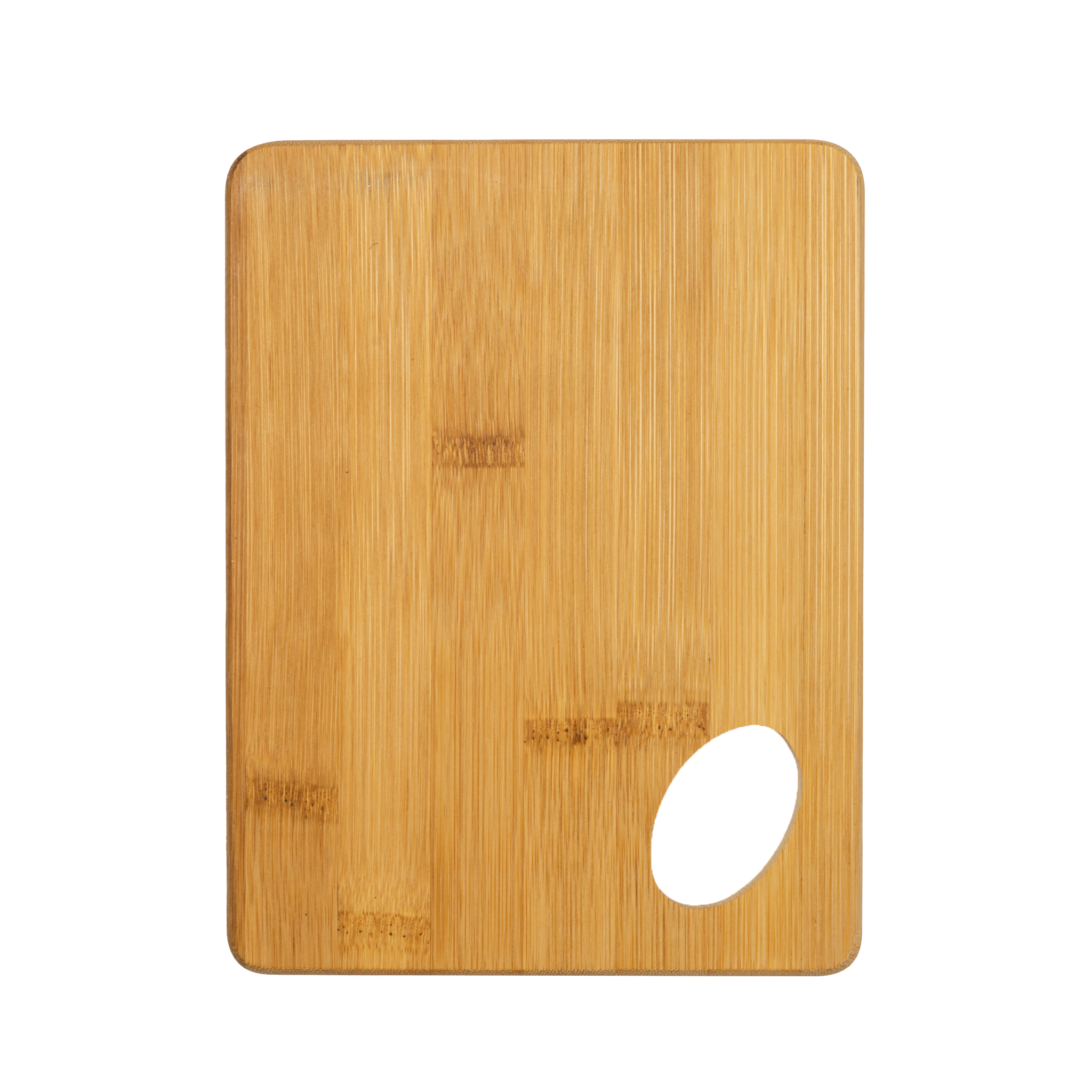 Personalized bamboo kitchen cutting board by Kombis, ideal as a custom gift, showing a smooth bamboo surface with engraved design.