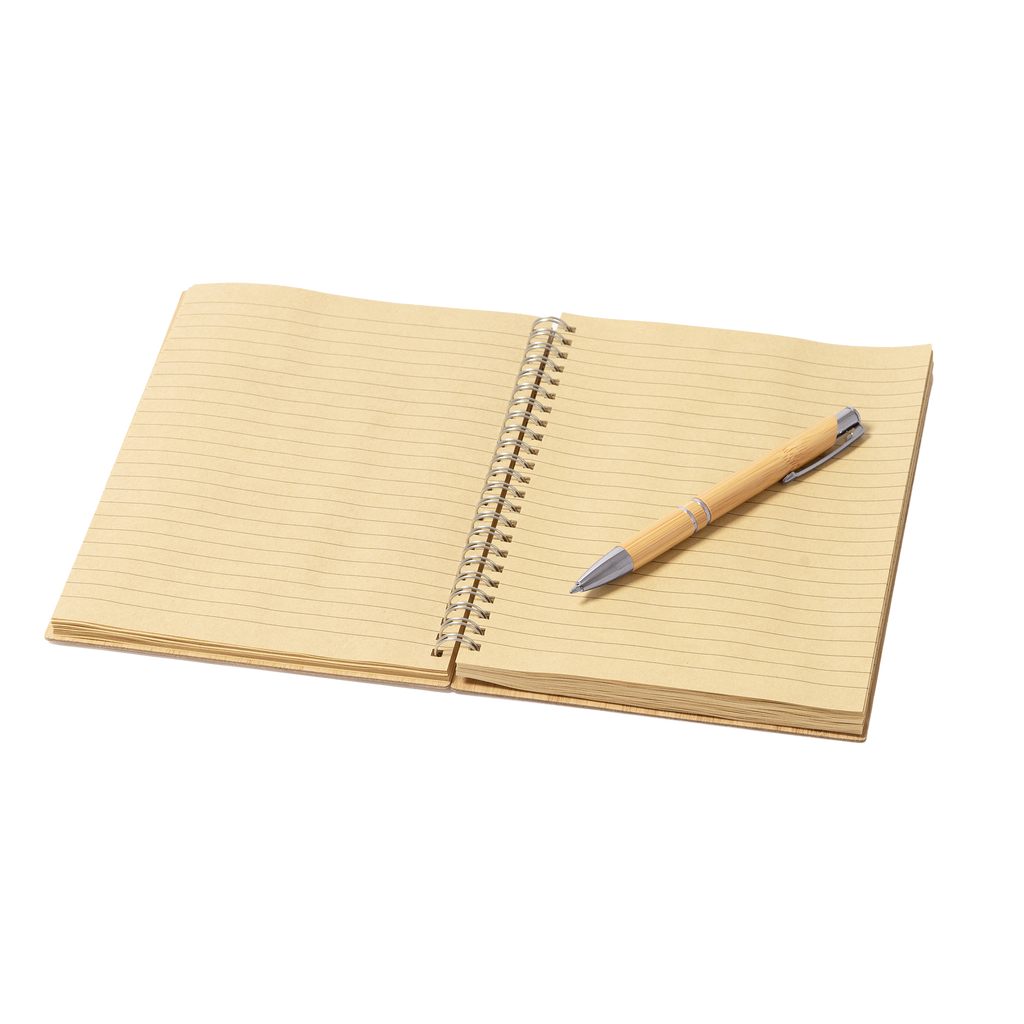 Kombis Bambusa gift set with stationery folder and pens, featuring wooden accents and elegant design for special occasions.