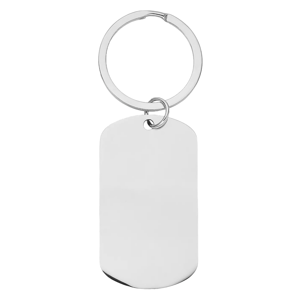 Personalized military-style necklace with laser engraving, showcasing detailed design and custom engraving on a durable chain.