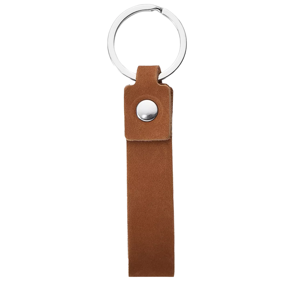 Kombis genuine leather keychain with laser-engraved design, slim and stylish key accessory for everyday use.