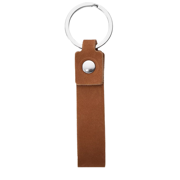 Kombis genuine leather keychain with laser-engraved design, slim and stylish key accessory for everyday use.