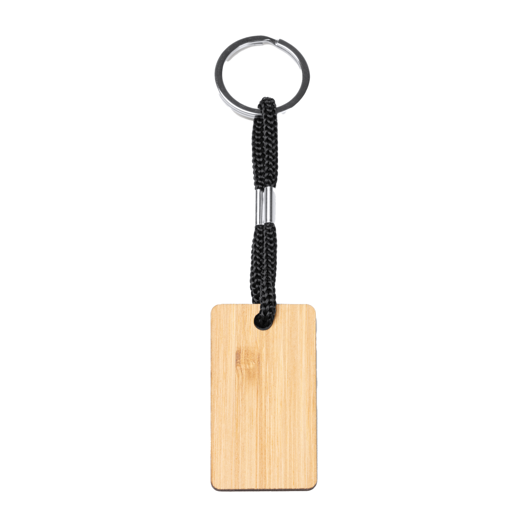 Personalized natural wood keychain gift by Kombis, featuring engraved details on a smooth wooden surface.
