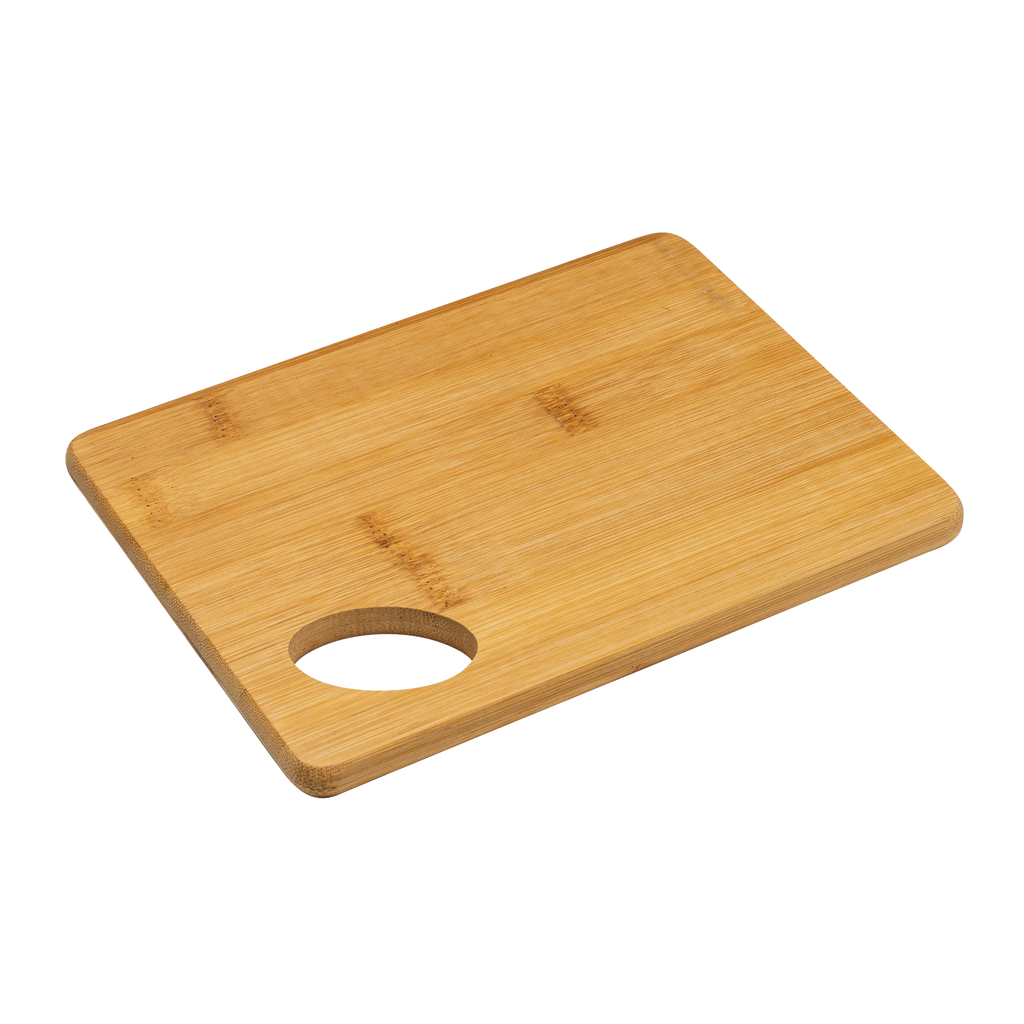 Personalized bamboo kitchen tray by Kombis, ideal gift, showing a sleek, natural bamboo surface with customizable engraving area.